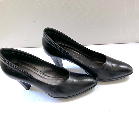 Aquatalia Black shiny Italian leather shoes lightweight platform block heel US10 - Picture 2 of 10